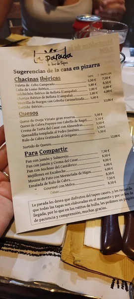 menu 0 of La Parada Bar de tapas