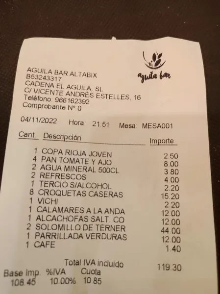 menu 2 of Águila Bar Altabix