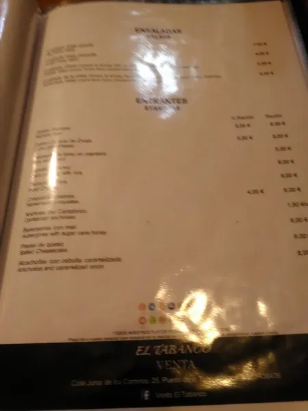 menu 1 of Venta La Junta
