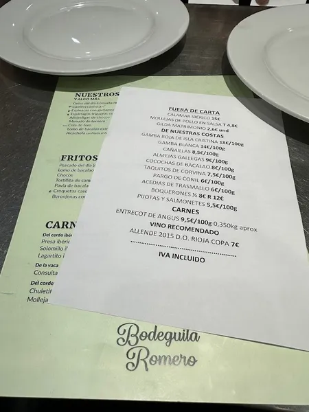 menu 0 of Bodeguita Romero