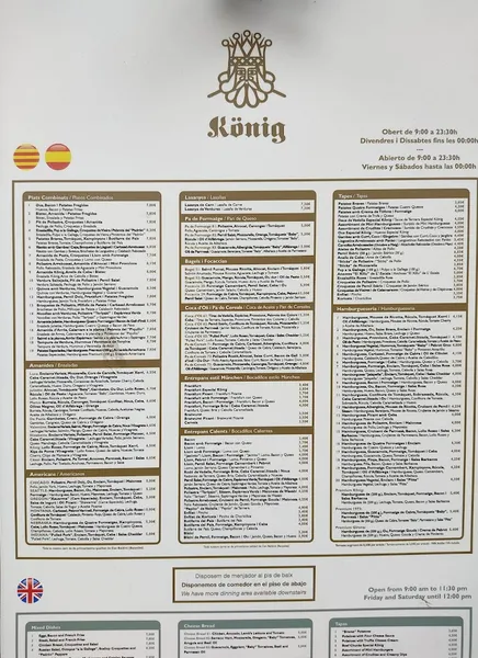 menu 1 of Konig Barcelona Born
