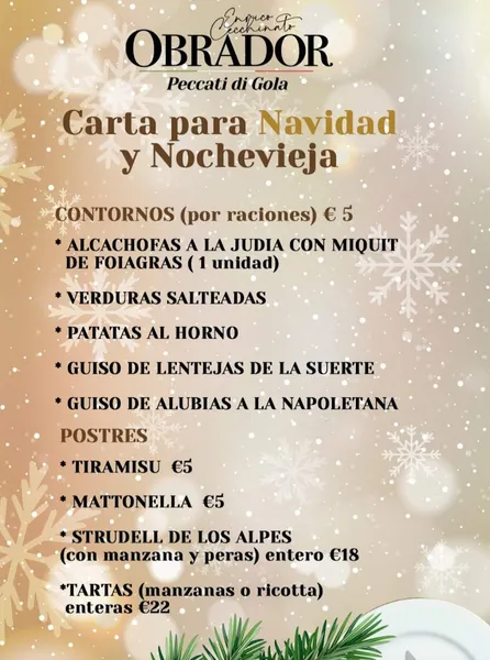 menu 0 of OBRADOR Peccati Di Gola