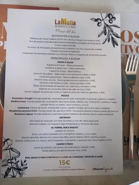 menu 1 of La Mafia se sienta a la mesa