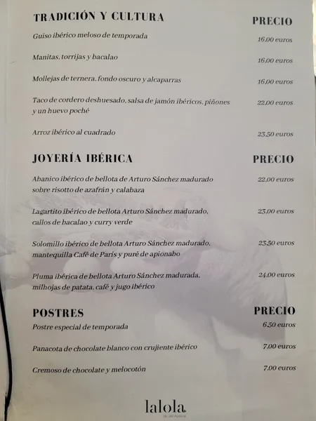 menu 0 of Lalola de Javi Abascal