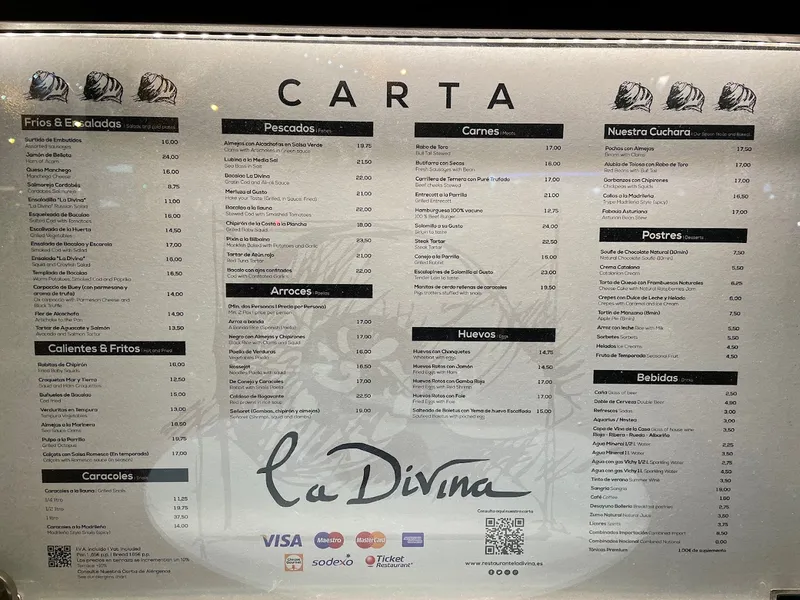 menu 0 of Restaurante La Divina de Goya