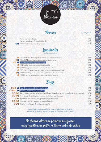 menu 2 of La Levantera
