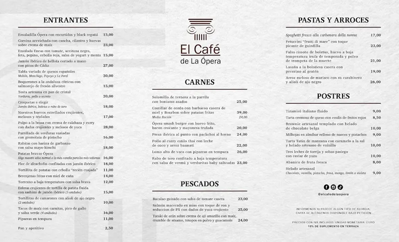 menu 0 of El Café de la Ópera