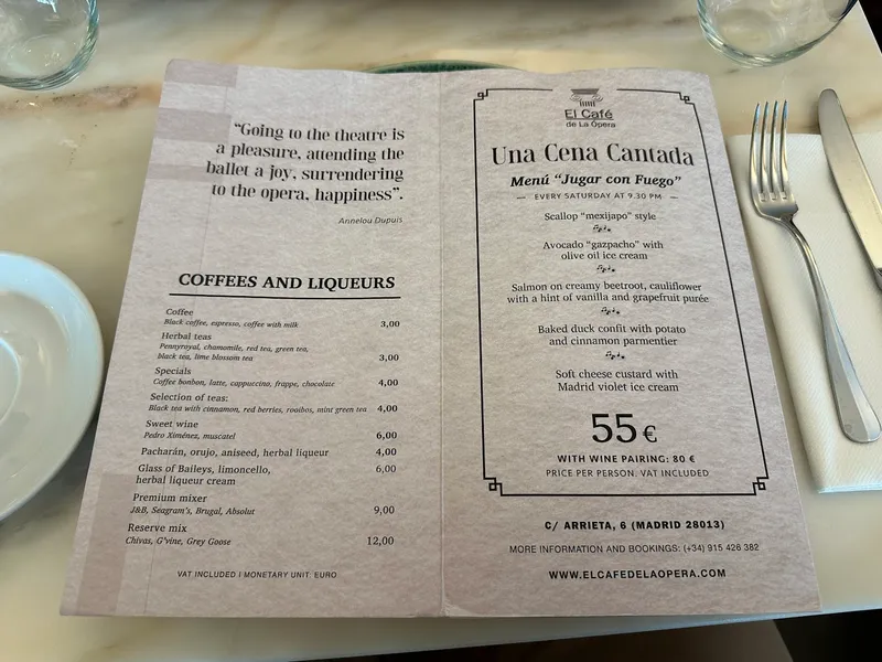 menu 1 of El Café de la Ópera