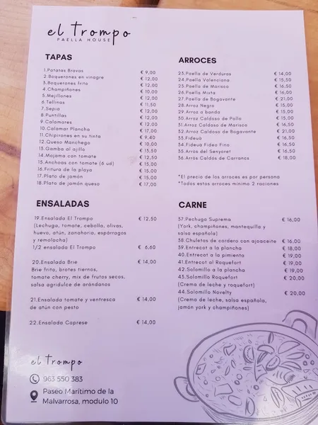 menu 1 of El Trompo