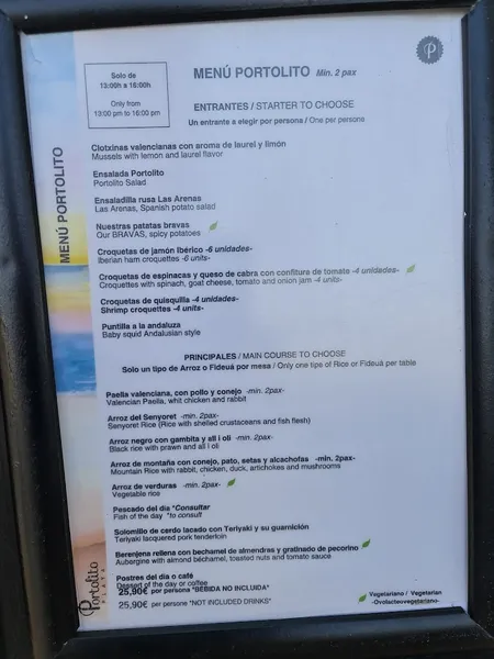 menu 2 of Portolito Playa