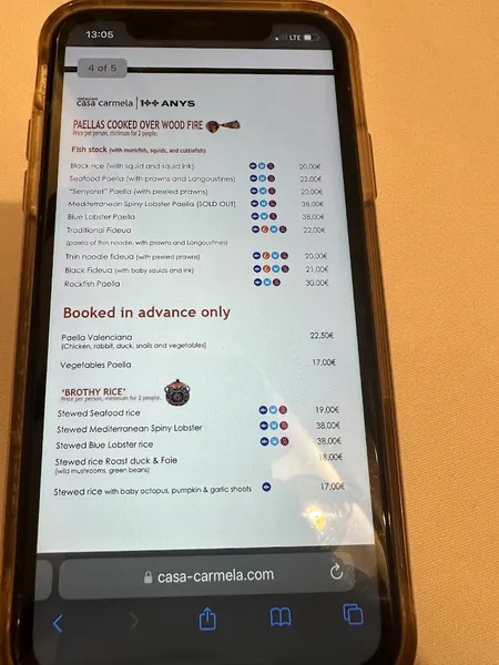 menu 1 of Casa Carmela