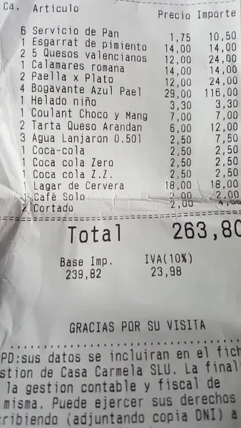 menu 2 of Casa Carmela