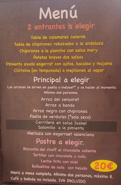 menu 2 of Restaurante Casa Isabel