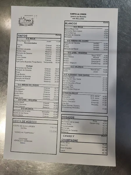 menu 2 of La Pepica