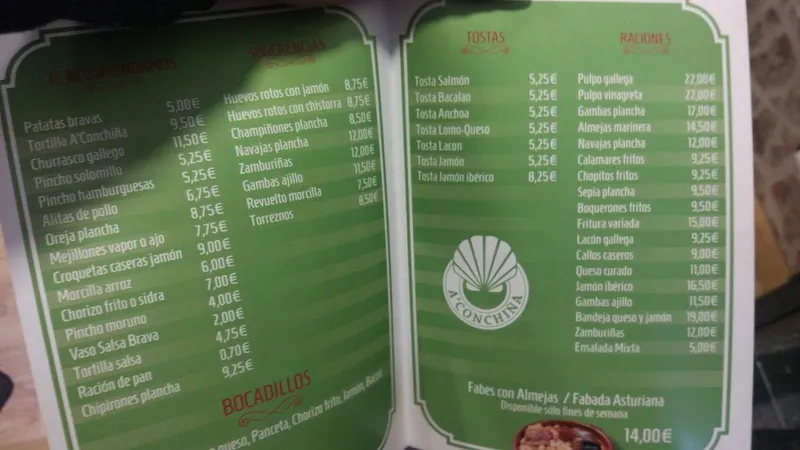 menu 2 of A'Conchiña