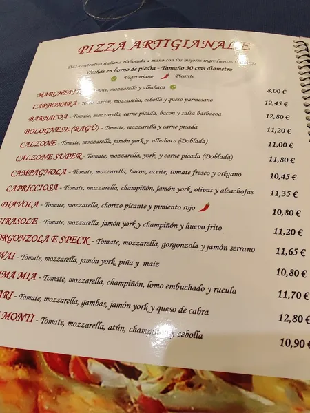 menu 2 of Restaurante Pizzería Mamma Mia