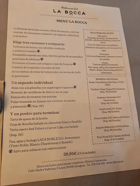 menu 2 of La Bocca - Mediterranean Deli