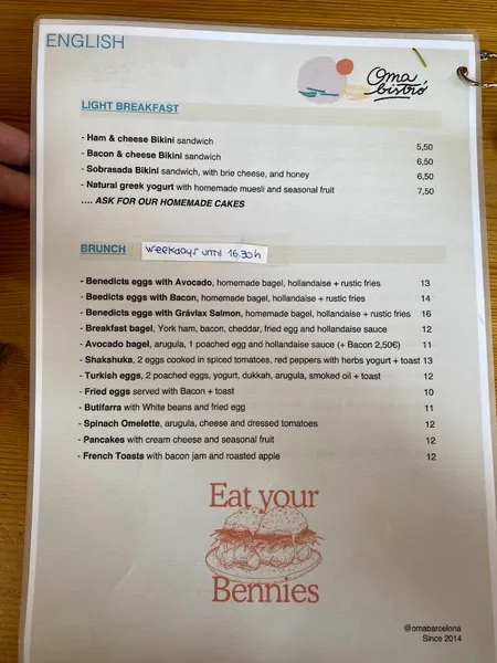 menu 1 of OMA Bistró