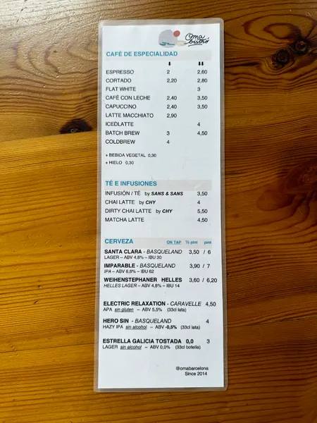 menu 2 of OMA Bistró