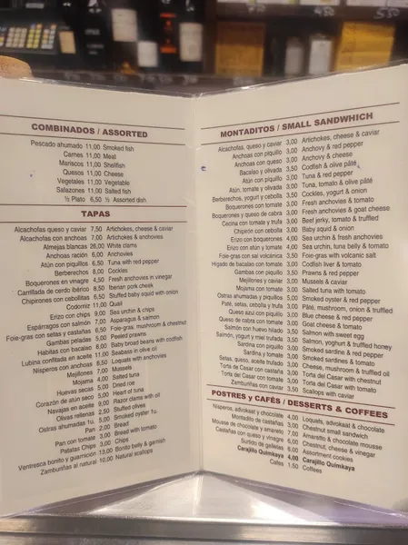 menu 2 of Quimet & Quimet