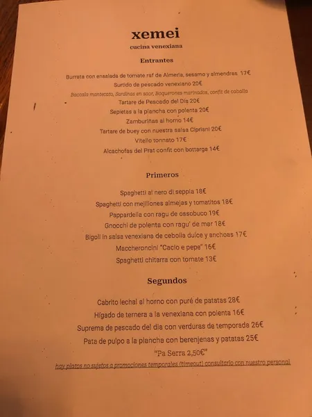 menu 1 of Xemei