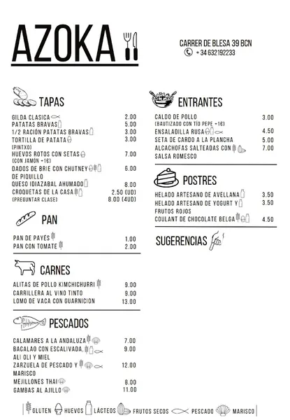 menu 0 of Azoka taberna