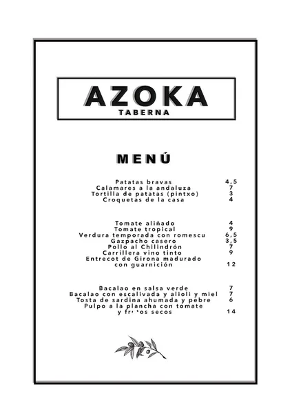 menu 2 of Azoka taberna