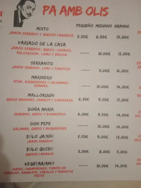 menu 1 of Dali