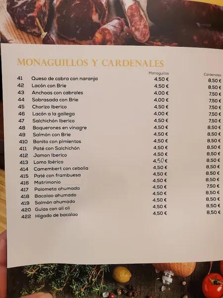 menu 0 of La Taberna del Cardenal