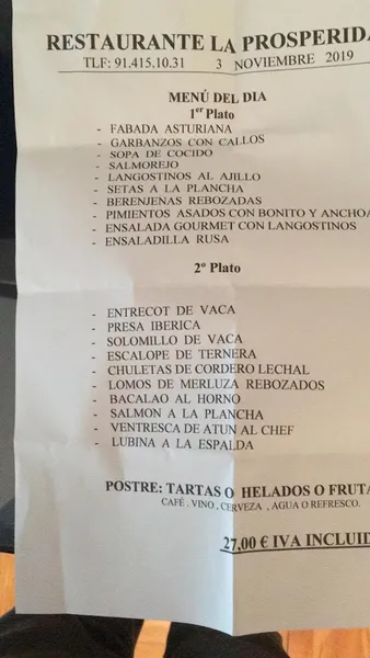 menu 2 of La Prosperidad