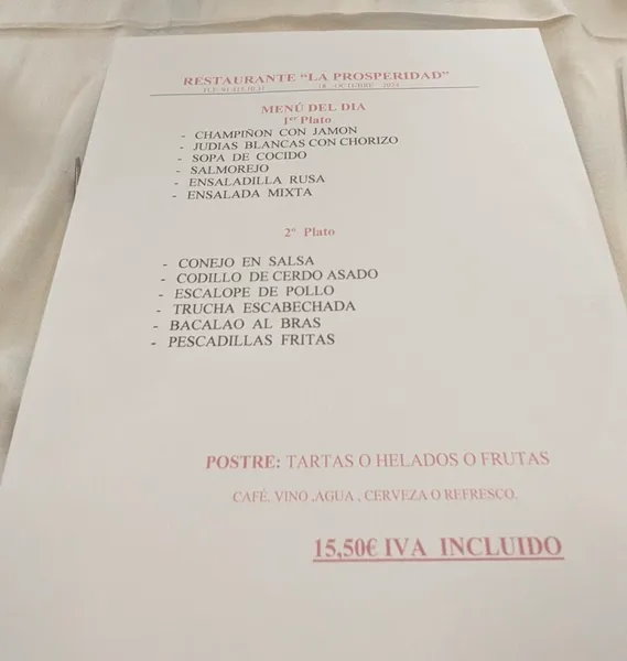 menu 0 of La Prosperidad