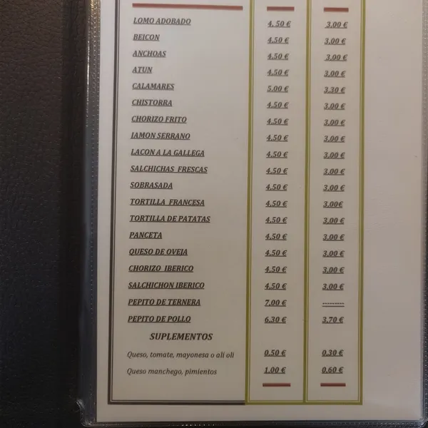 menu 1 of Bar Restaurante Nago