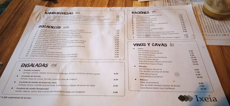 menu 1 of Ixeia Cafetería & Bocatería