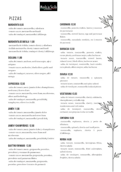 menu 1 of Made In Sicily