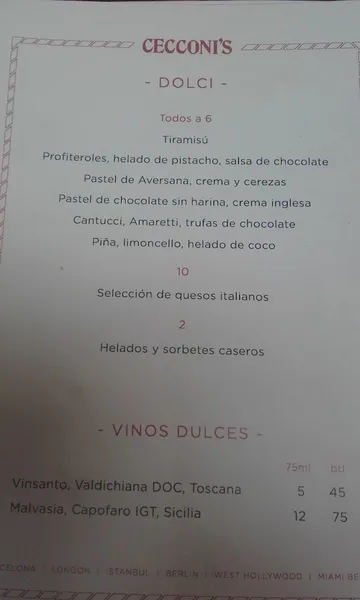 menu 1 of Cecconi's