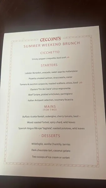 menu 2 of Cecconi's