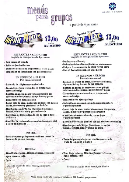 menu 0 of Restaurante Los Montes de Galicia