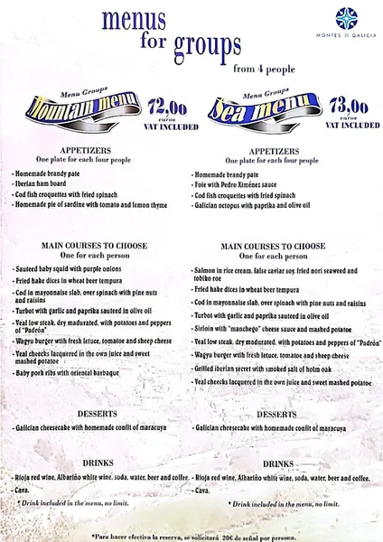 menu 2 of Restaurante Los Montes de Galicia
