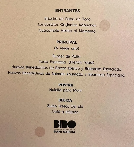menu 1 of BiBo Madrid by Dani García