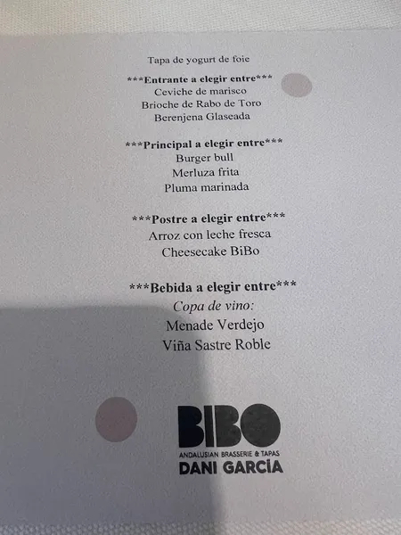 menu 2 of BiBo Madrid by Dani García
