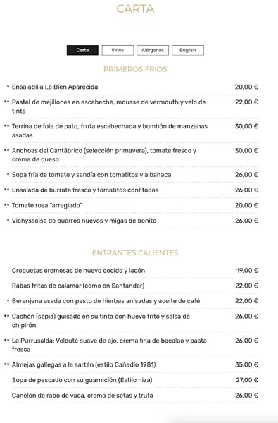 menu 0 of Restaurante La Bien Aparecida