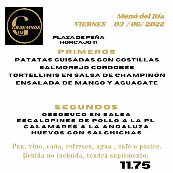 menu 1 of Bar Los Granainos IV
