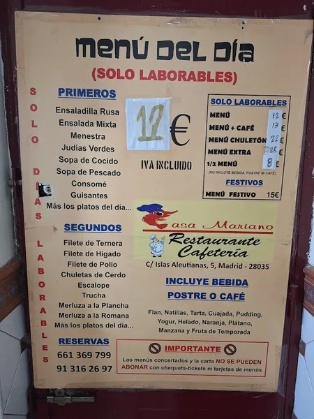 menu 1 of Restaurante Casa Mariano