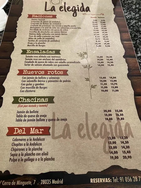 menu 1 of La Elegida mirasierra