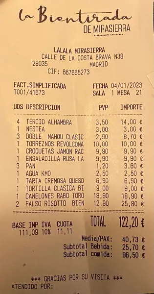 menu 0 of La Bientirada de Mirasierra🍴