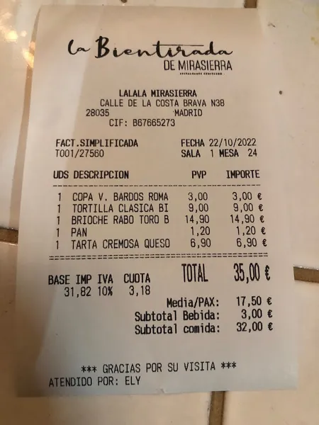 menu 1 of La Bientirada de Mirasierra🍴