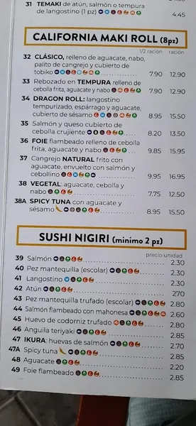 menu 2 of Restaurante Bonsai Garden