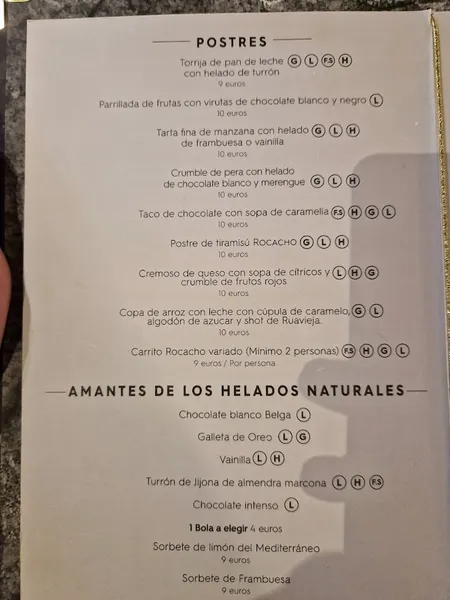 menu 1 of Rocacho