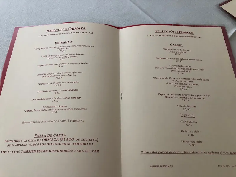 menu 1 of Casa Ormaza