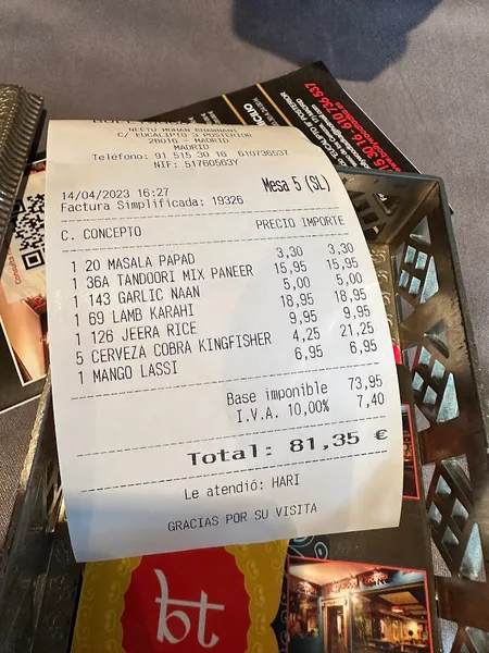 menu 2 of Bollywood Tadka